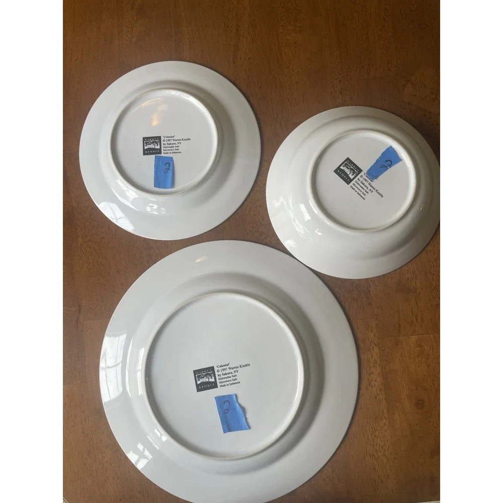 Vintage Warren Kimble Colonial Set Dinner & Salad Plates‎ & Bowl American Flag 2